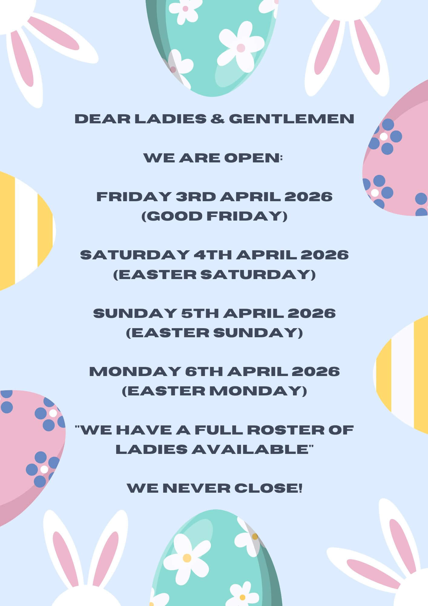 Stiletto Easter trading hours